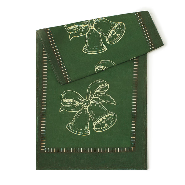 Green Elegant Christmas Bells & Bows Table Runner