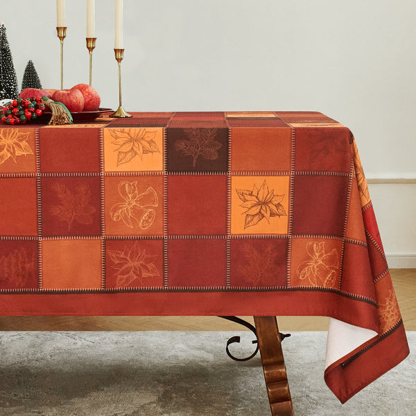 Classic Charm Holiday Red & Gold Patchwork Tablecloth