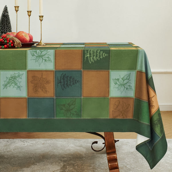 Classic Charm Holiday Green & Gold Patchwork Tablecloth