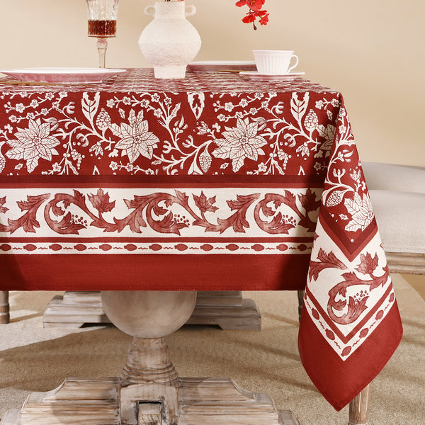 Hand-Drawn Red Holly Leaves Tablecloth