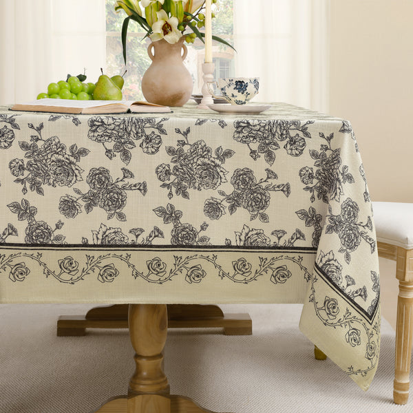 French Apricot Rose Line Drawing Tablecloth