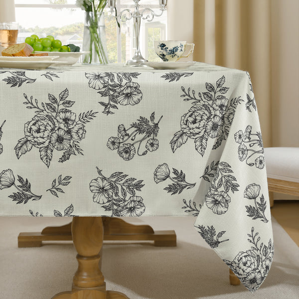 French Apricot Poppy Line Drawing Tablecloth