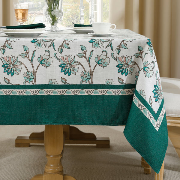 Green Abstract Floral and Vine Tablecloth